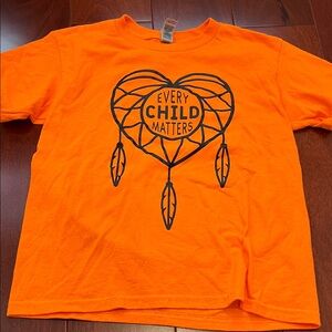 Gildan Orange Kids Tee with Heart and Feather Design